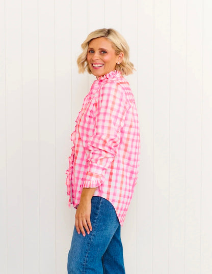 Tilly Shirt Pastel Pink and Orange Gingham