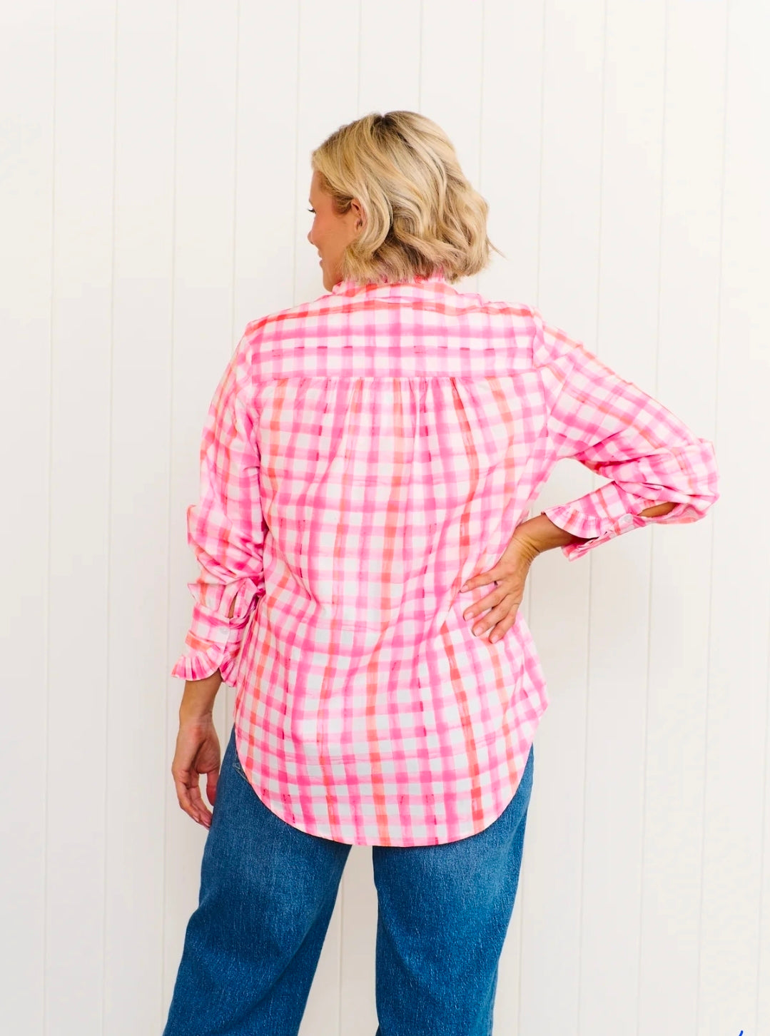 Tilly Shirt Pastel Pink and Orange Gingham