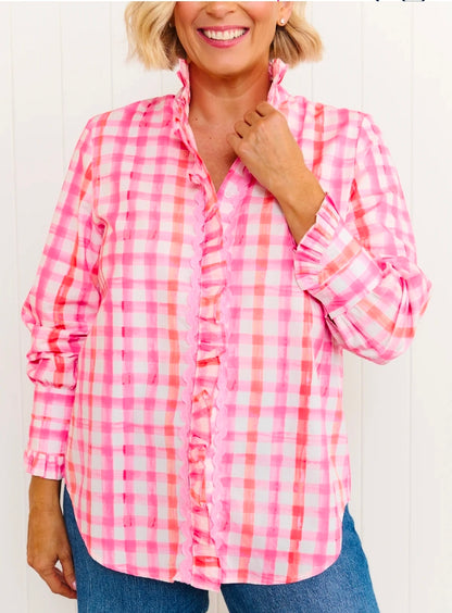 Tilly Shirt Pastel Pink and Orange Gingham