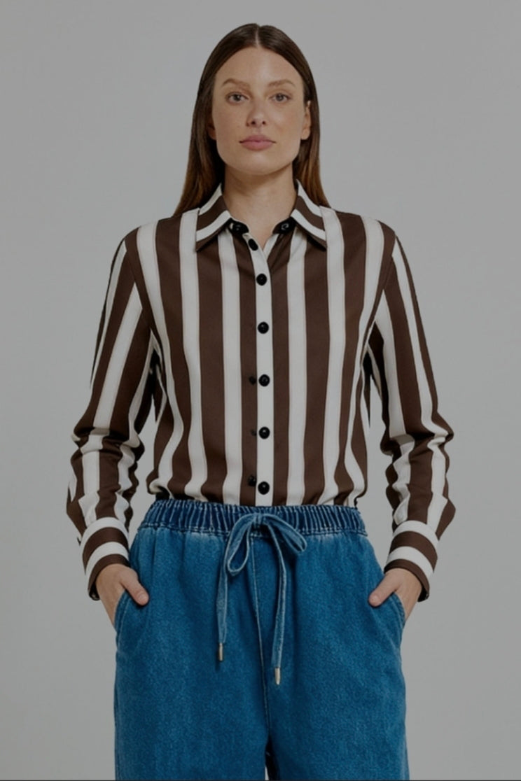 Coco Stripe Shirt Choc/Pink