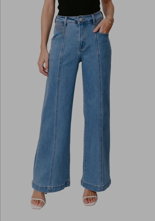 Arli Wide Leg Jeans Mid Blue Denim