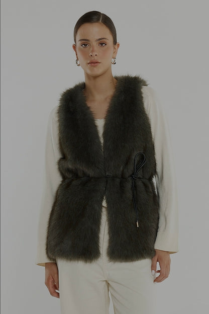 Riya Fur Gilet Evergreen