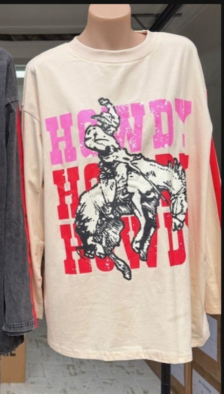 Howdy Long Sleeve Tee Beige