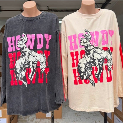 Howdy Long Sleeve Tee Black Wash
