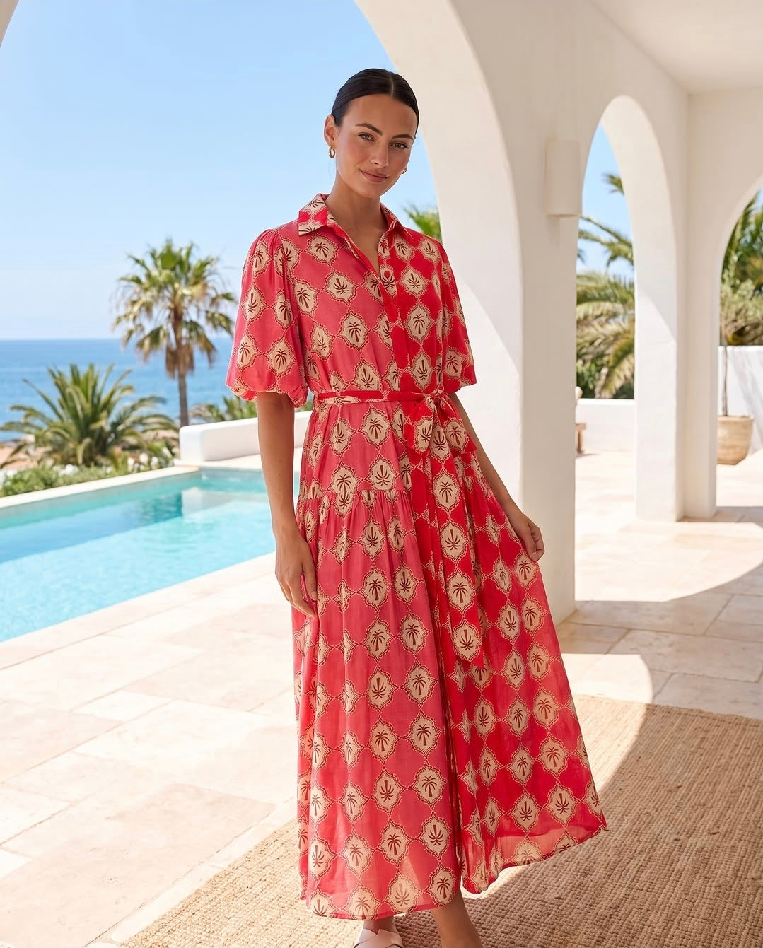 Pink Palms Midi Dress