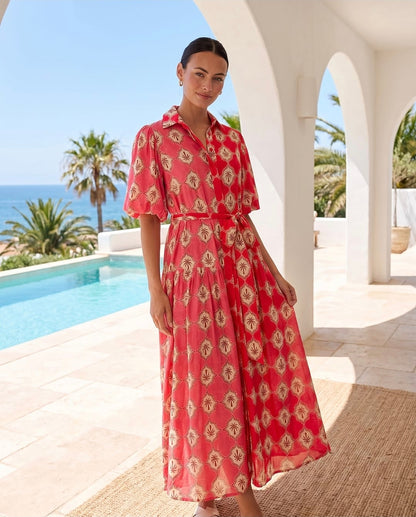 Pink Palms Midi Dress
