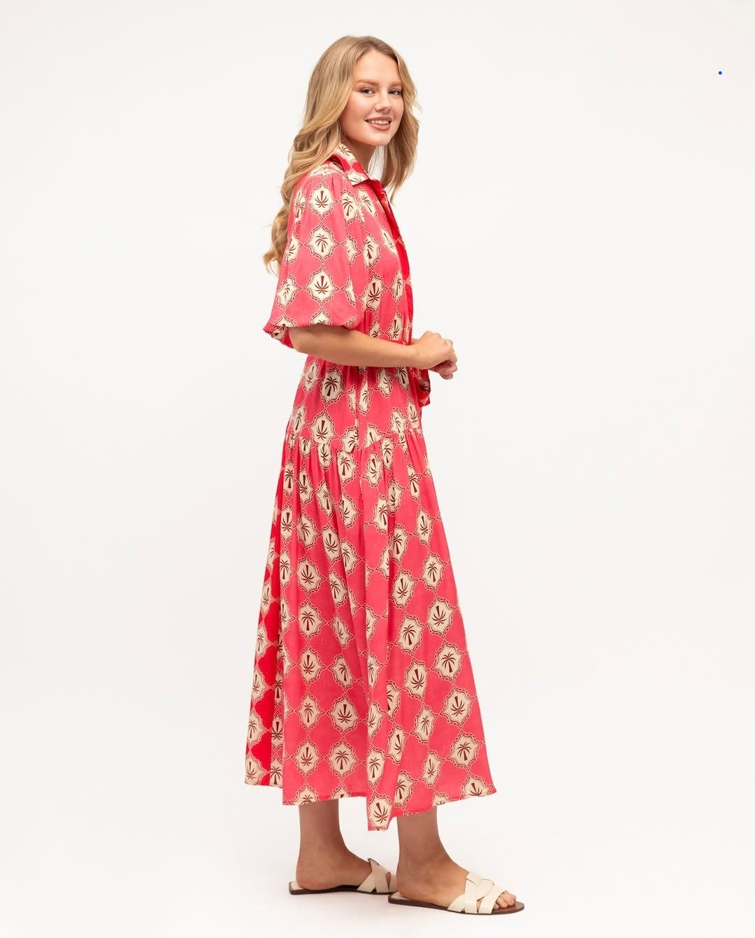 Pink Palms Midi Dress