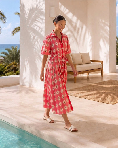 Pink Palms Midi Dress