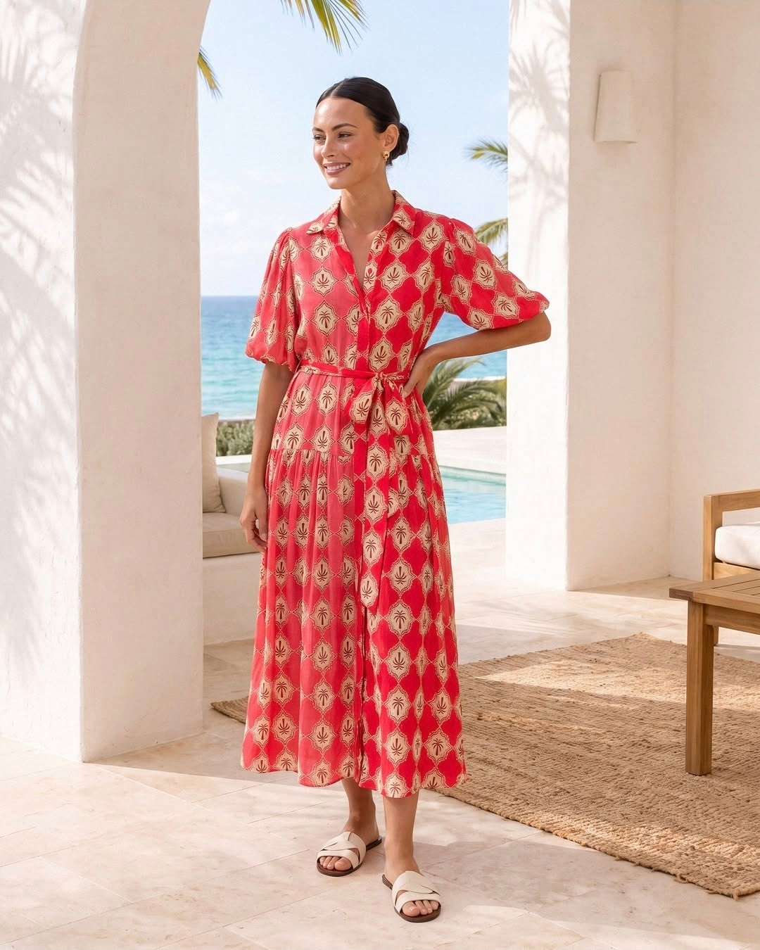Pink Palms Midi Dress
