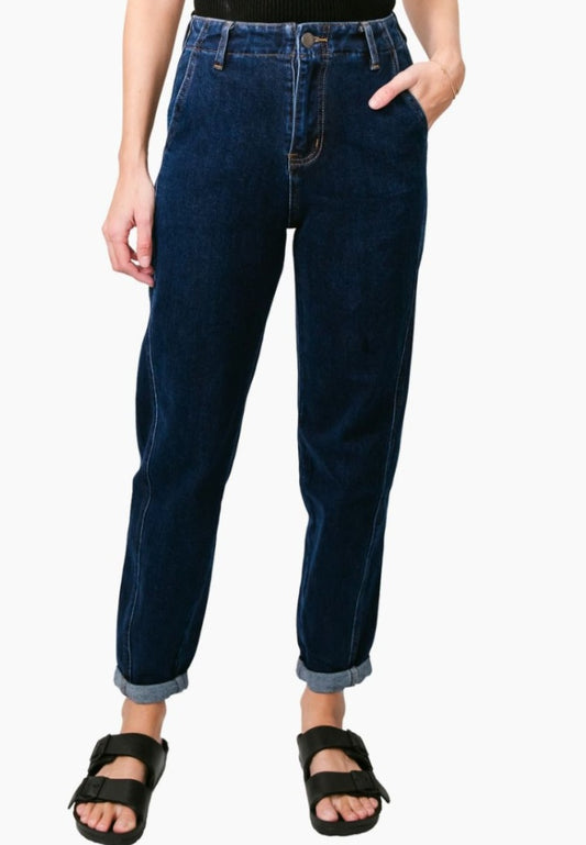 Cuffed Barrel Indigo denim ankle jean