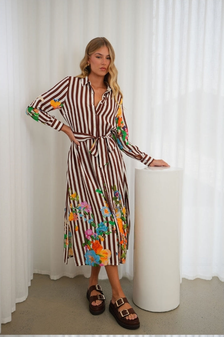 Flower Graden Shirt Dress Chocolate