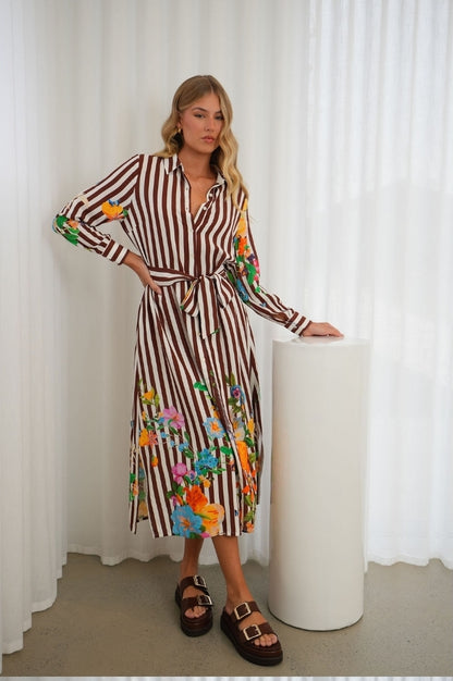 Flower Graden Shirt Dress Chocolate