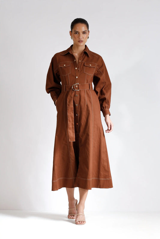 Abundance Shirt Midi dress fudge 