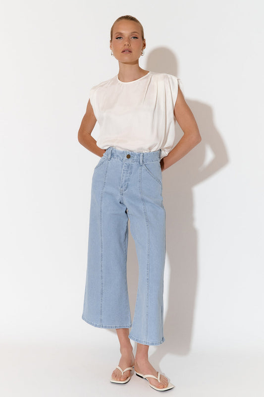 Adele wide leg crop jean light denim
