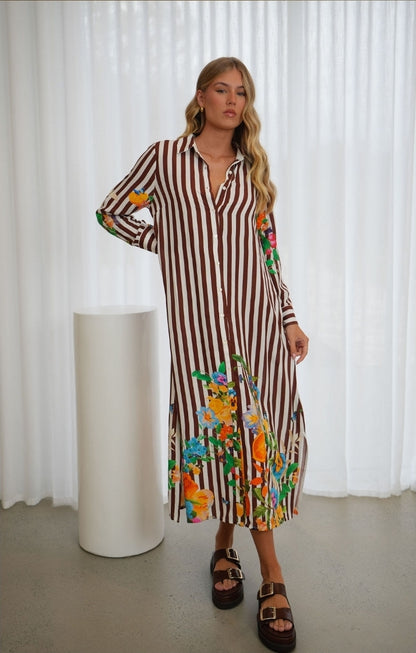 Flower Graden Shirt Dress Chocolate