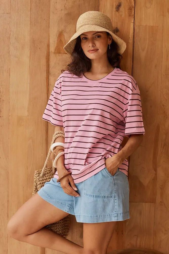 Relax Boxy Tee Pink/Chocolate