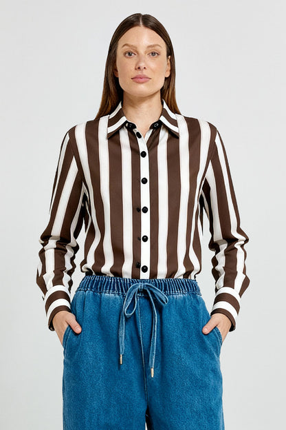 Coco Stripe Shirt Choc/Pink